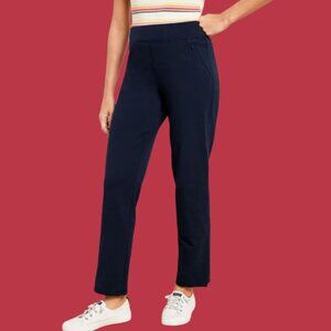 T By Talbots Womens Straight Pants Stretch Navy Blue Small Petite